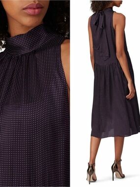 Club Monaco Silk Navy Polka Dot Flowy Midi Halter Dress Sz 8